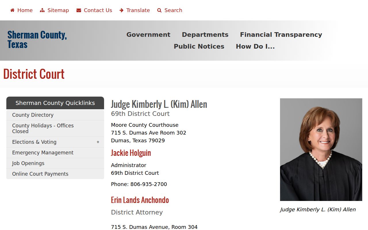 69th District Court information for Sherman County warrant cases