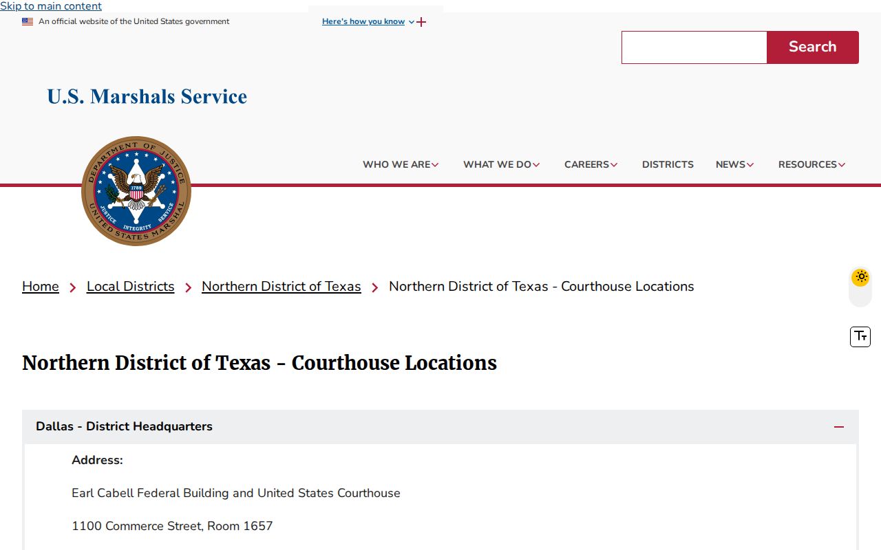 Federal courthouse contact relevant to Sherman County arrest warrant routing