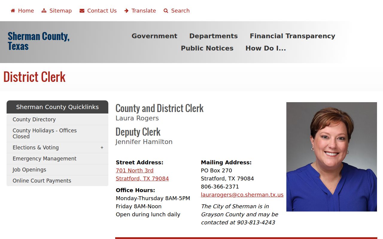 Sherman County District Clerk case-record access for warrant confirmation