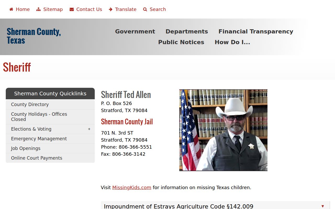 Sherman County Sheriff and jail contact for warrant service questions